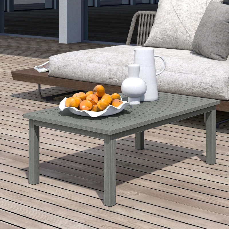 Outsunny Table basse rectangulaire plateau à lattes pour intérieur/extérieur en aluminium, 100 x60 x37 cm gris