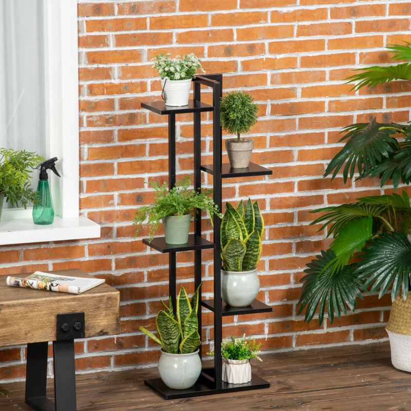 Outsunny Étagère à fleurs en acier 5 niveaux intérieur et extérieur support de plantes pour jardin balcon salon 40x22x113cm noir