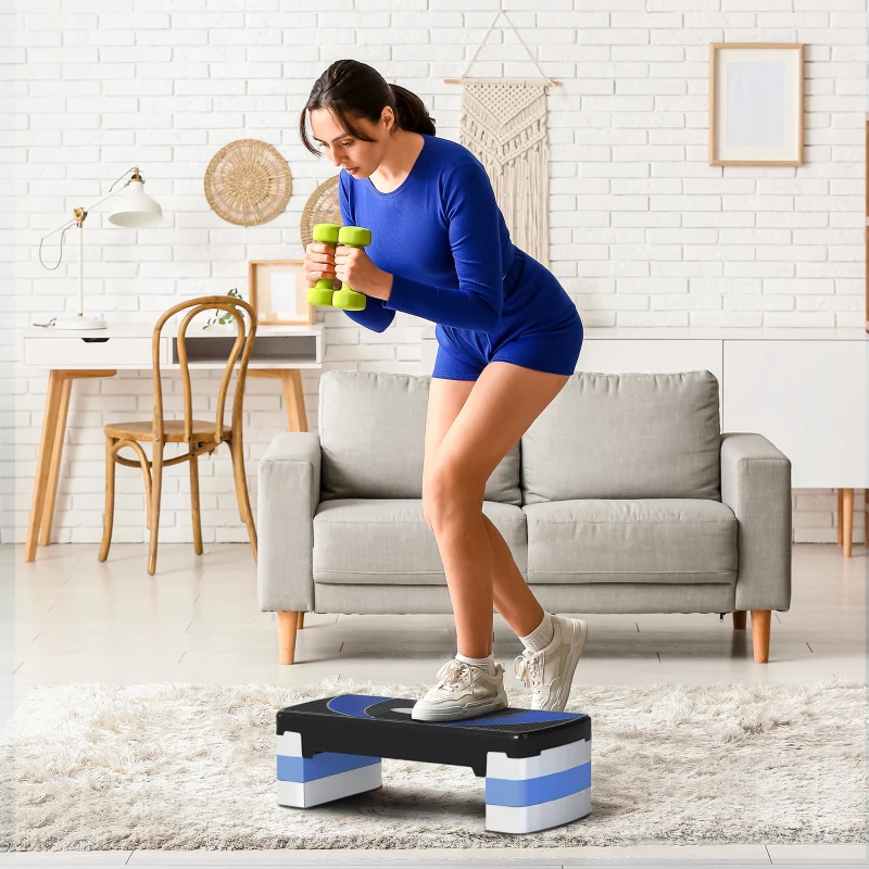 Stepper Fitness Aerobic - Aosom.fr x FFHandball - hauteur reglable surface antiderapante 80 x 31 x 20 cm noir bleu