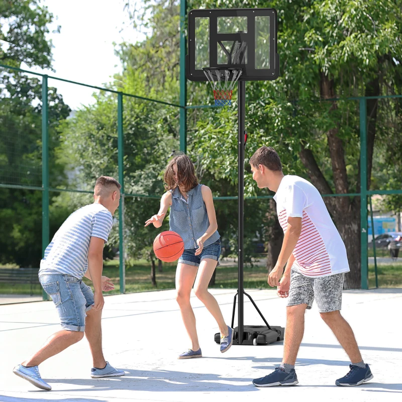 SPORTNOW Panier de basket sur pied hauteur réglable de 2,35m à 3,05m avec roulettes, panneau arrière solide, Base de Lestage