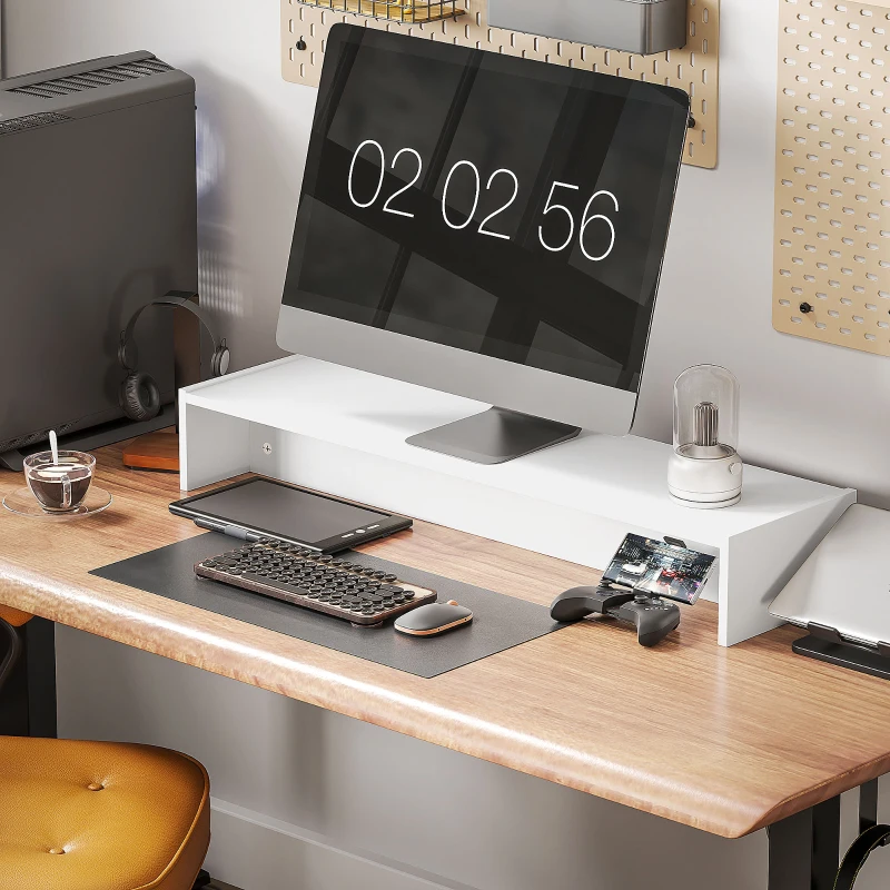 HOMCOM Rehausseur écran PC bureau support d'écran d'ordinateur de 100 cm support moniteur avec deux compartiments, blanc