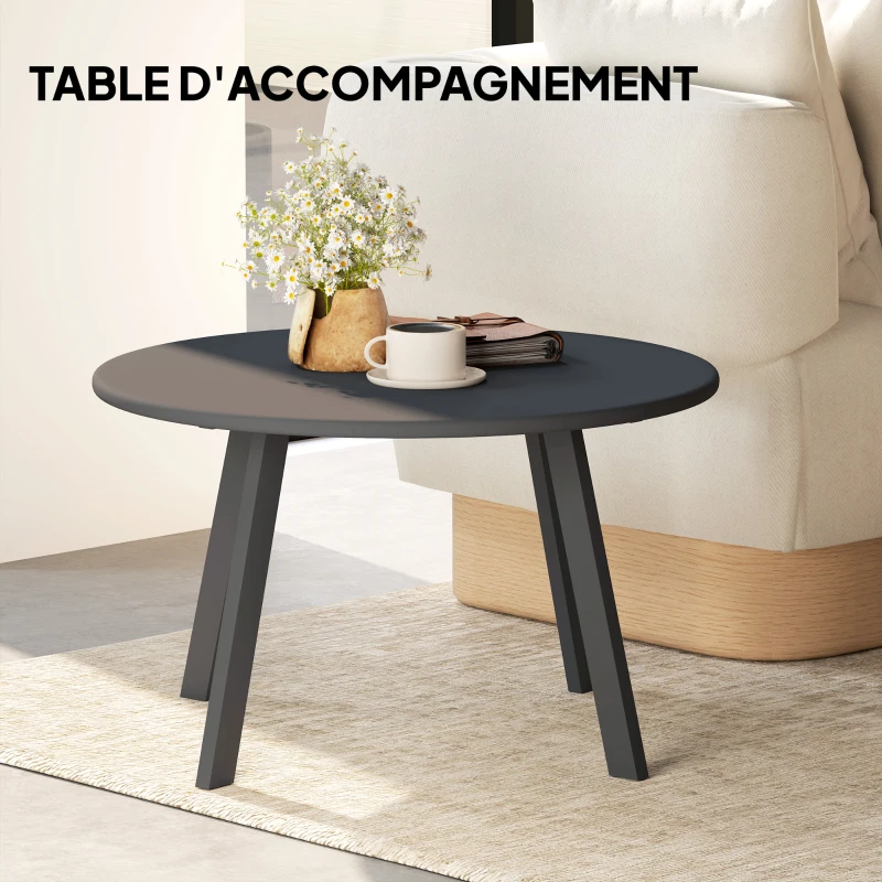 Outsunny Petite table basse ronde, table d'appoint avec patins antidérapants, cadre en métal, pour jardin, Ø 70 x 42 cm, noir