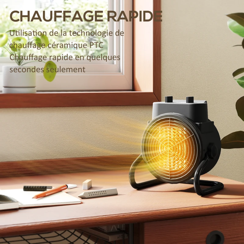 HOMCOM Chauffage d'appoint céramique PTC, radiateur électrique soufflant 2000 W, thermostat réglable, 21,5 x 15,8 x 22 cm, noir