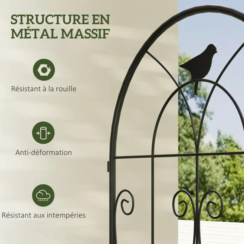 Outsunny Support pour plantes grimpantes avec oiseaux lot de 2 treillis de jardin pour légume vigne fleur métal 50 x 120 cm noir