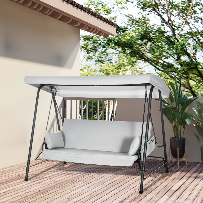 Outsunny Balancelle de jardin 3 places convertible toit inclinaison réglable 2 pochettes de rangement 236 x 138 x 185 cm gris
