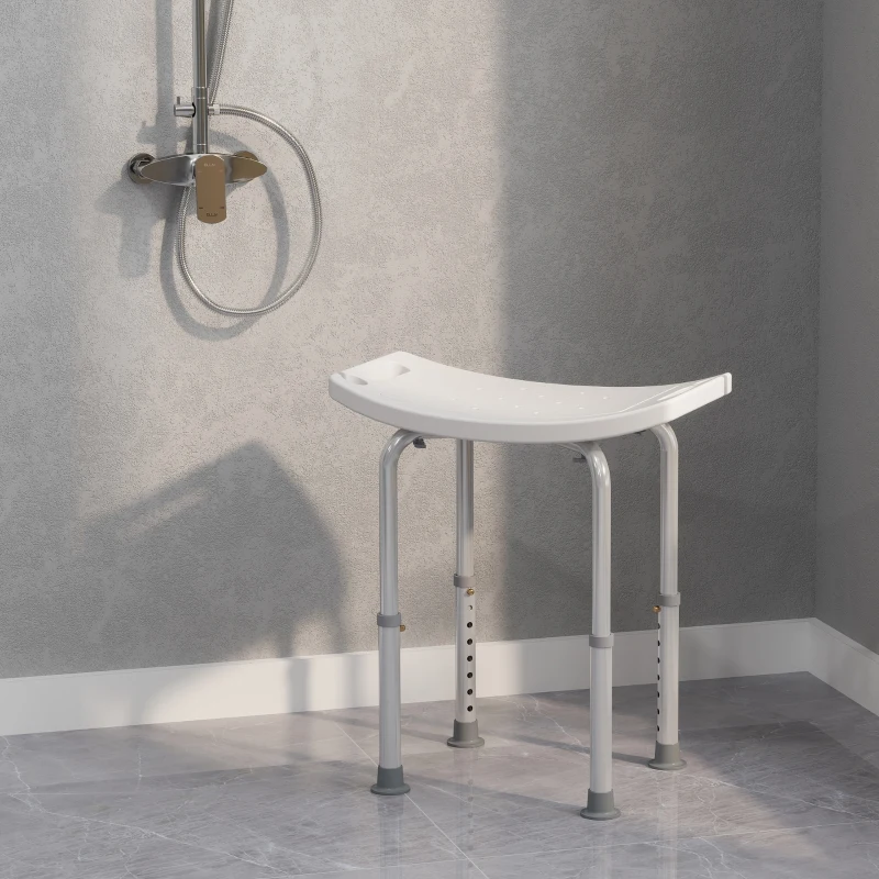 HOMCOM Tabouret de douche chaise de douche pour personnes âgées et handicapées, hauteur réglable, patins antidérapants, chaise de bain en alliage d'aluminium antirouille, blanc