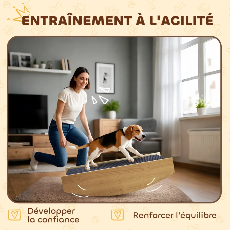 PawHut Bascule Chien Agility Réversible 2-en-1 Escalier pour Chien 3 Marches en Bois 80x39,5x20cm, Bois Naturel