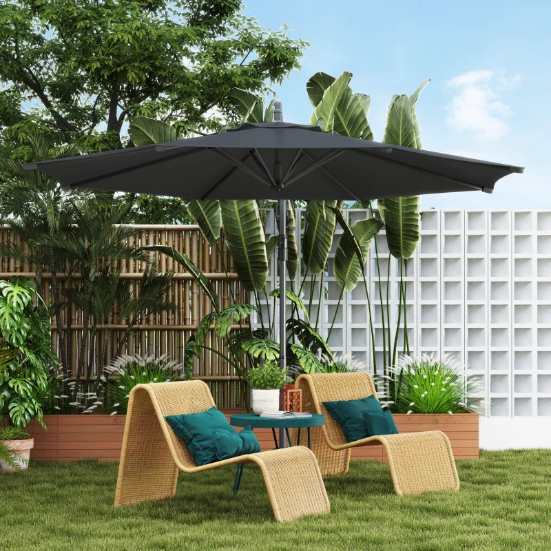 Outsunny Parasol déporté octogonal rabattable diamètre 3 m parasol de jardin avec pied en croix noir