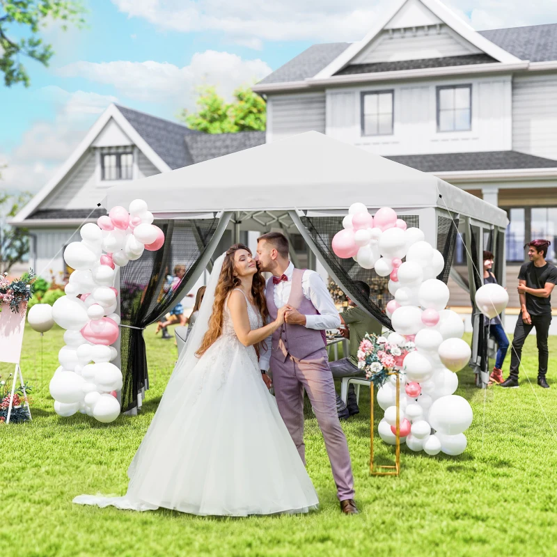 Outsunny Tonnelle Barnum Pliant Pop-up 6 x 3 m moustiquaires amovibles + Sac de Transport Crème Noir