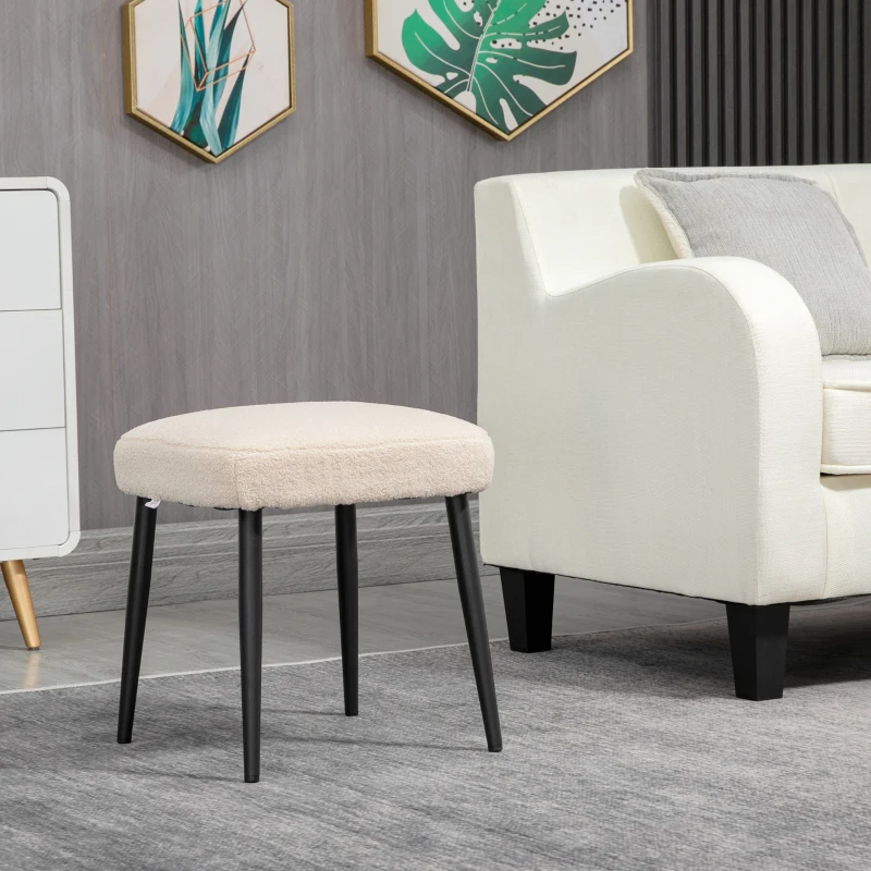 HOMCOM Repose pied salon, tabouret ottoman en tissu effet laine bouclée, pieds en acier, 42 x 42 x 44 cm, beige
