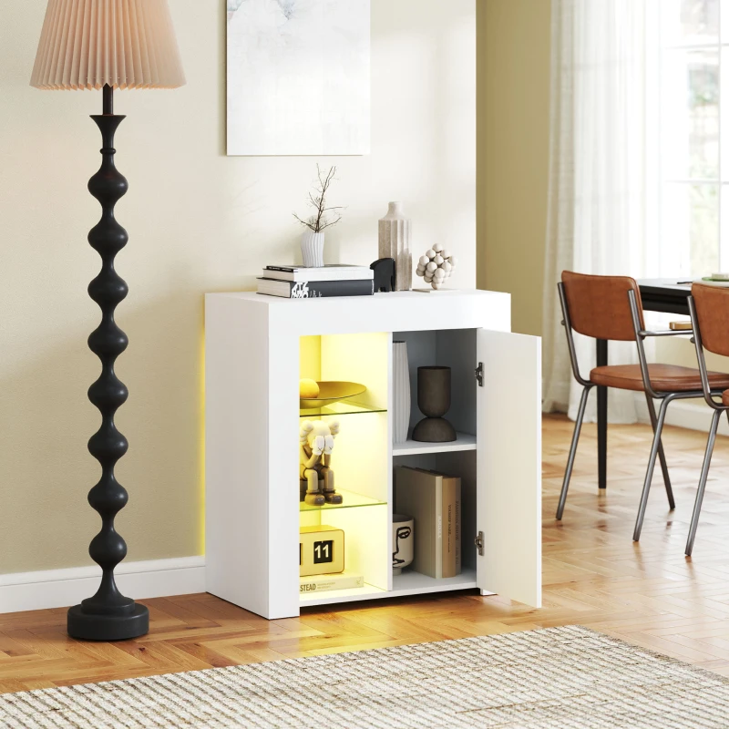HOMCOM Buffet salon meuble de rangement avec éclairage LED RGB, étagères en verre réglables, dim. 75 x 40,1 x 83 cm, blanc