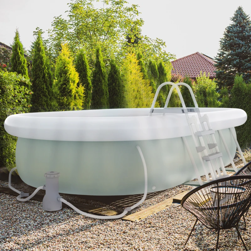 Outsunny Piscine rectangulaire hors sol avec structure en acier pompe de filtration échelle bâche 540 x 304 x 106 cm gris