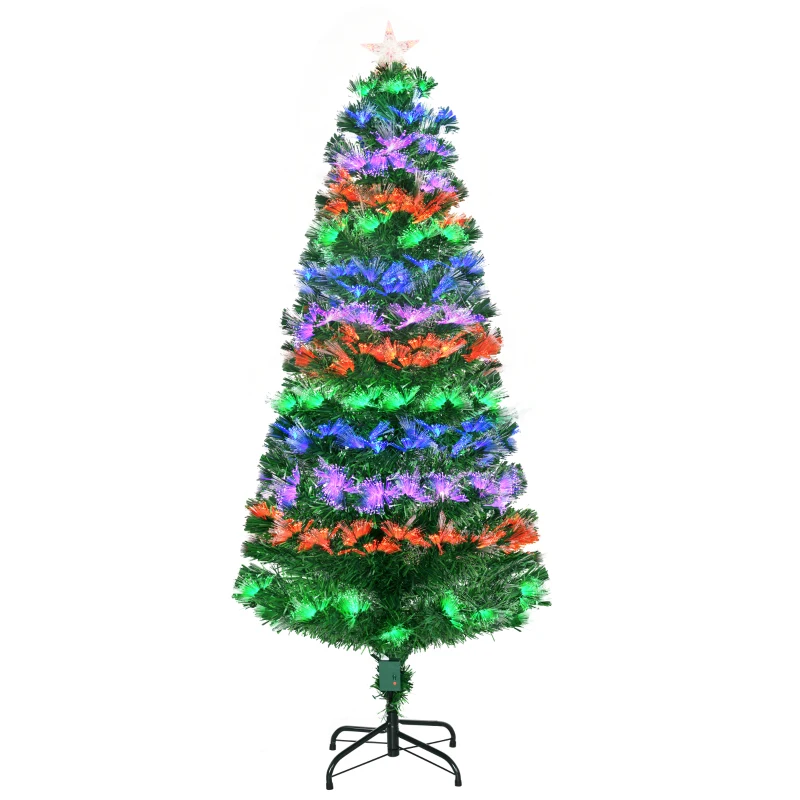 HOMCOM Sapin de Noël artificiel 150 cm en fibre optique couleurs 140 LED support pliable