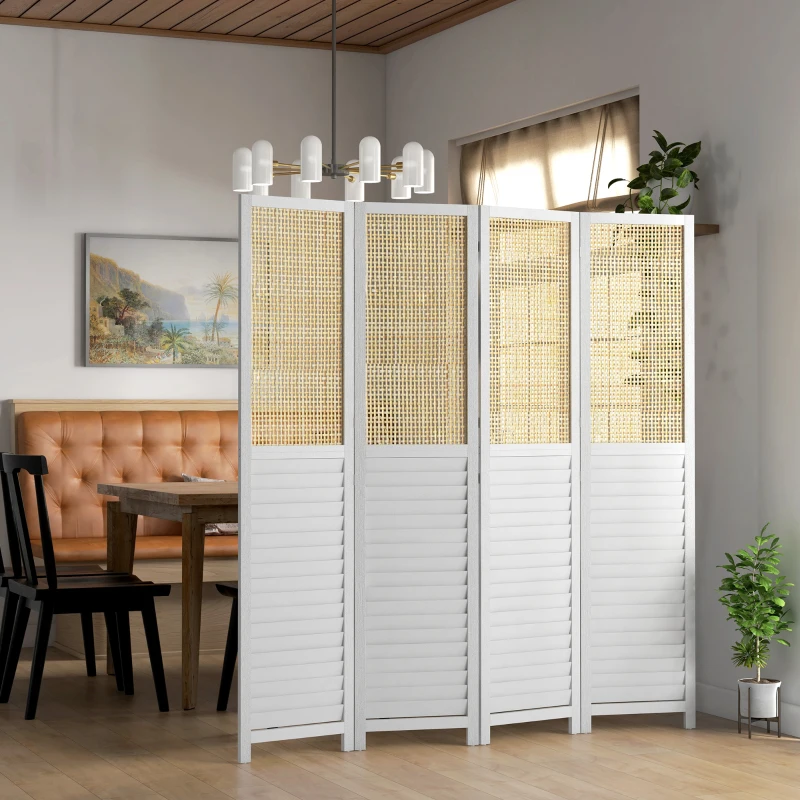 HOMCOM Paravent en bois 4 panneaux 160 x 170 cm séparateur de pièce cloison de séparation pliable en bois - blanc