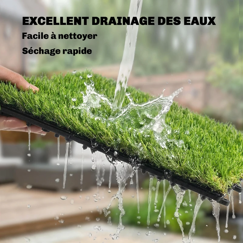 Outsunny Gazon Synthétique 22 Pièces Dalle Gazon Clipsable DIY 25mm Haute Densité Auto-drainant pour Balcon Jardin