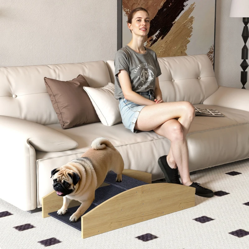 PawHut Bascule Chien Agility Réversible 2-en-1 Escalier pour Chien 3 Marches en Bois 80x39,5x20cm, Bois Naturel