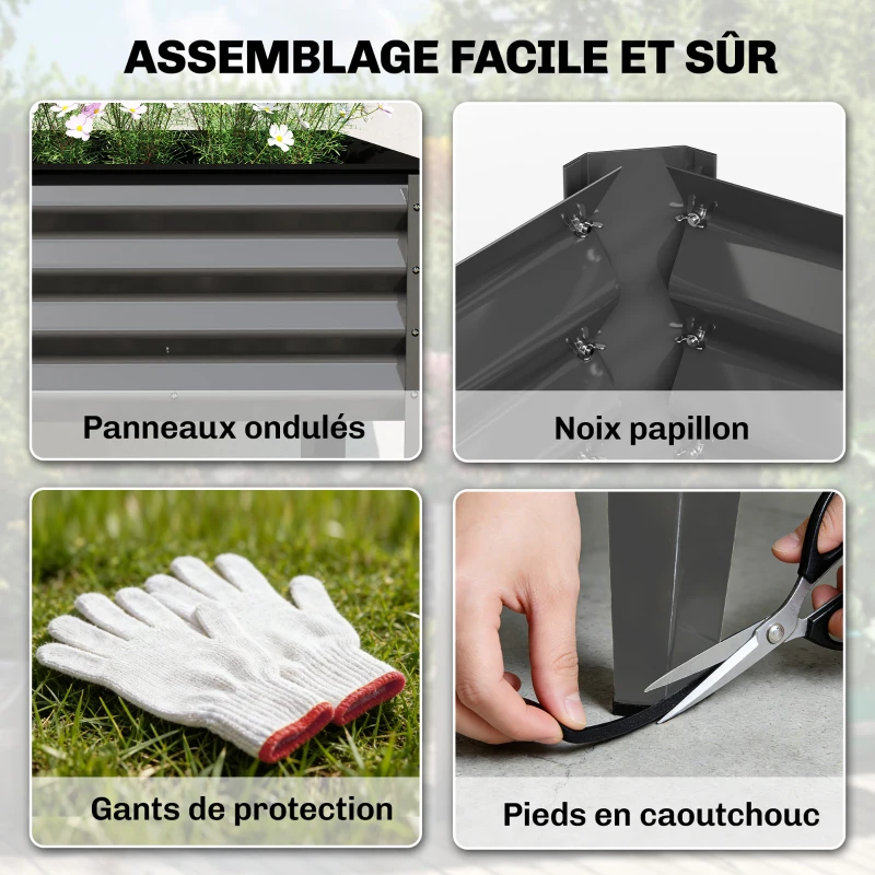 Outsunny Potager sur Pieds en Métal, Jardinière Surélevée en Métal 241L avec Barres Renforcées et Tissu Non-Tissé, Gris Foncé