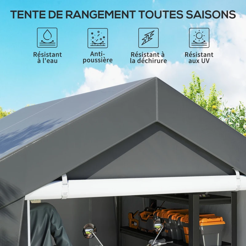 Outsunny Abri de jardin tente de stockage portable pour extérieur avec cadre en acier galvanisé et grande porte 3 x 3 m gris