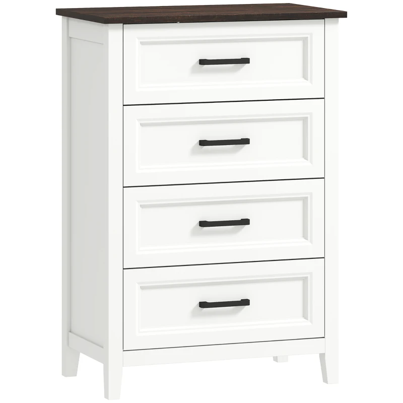 HOMCOM Commode chambre étroite et haute avec plateau effet bois, commode pour petits espaces, 60x35x87 cm, blanc