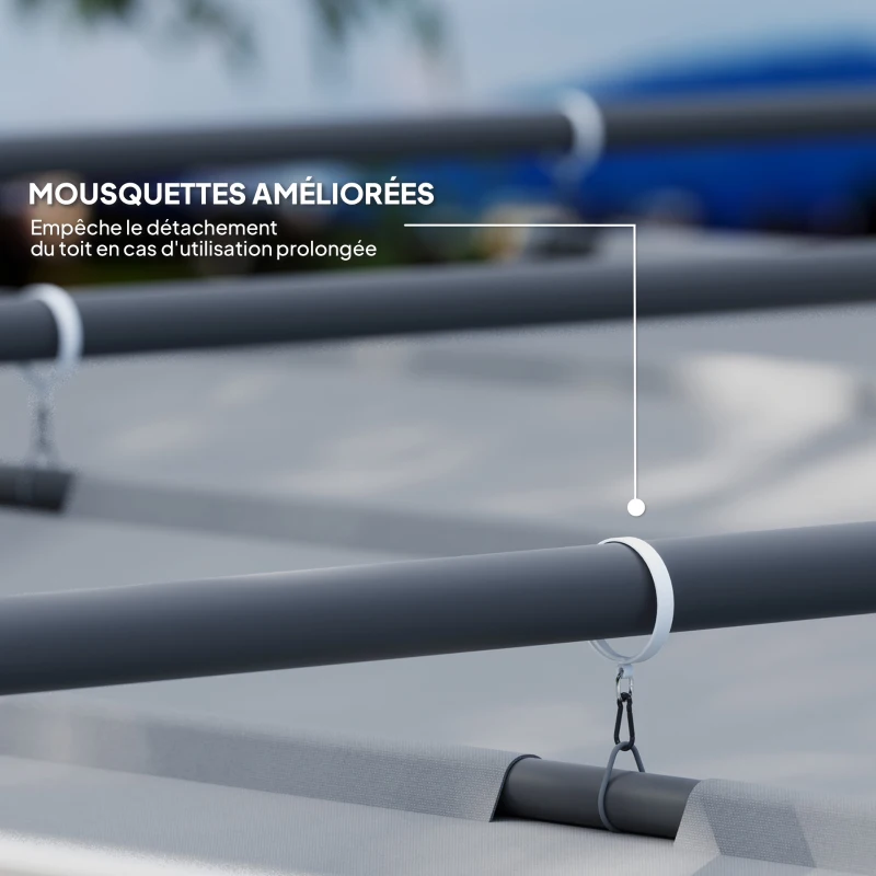 Outsunny Pergola Rétractable Coulissante 3 x 3 m tonnelle de Jardin à fixation magnétique Tissu Polyester Haute densité gris