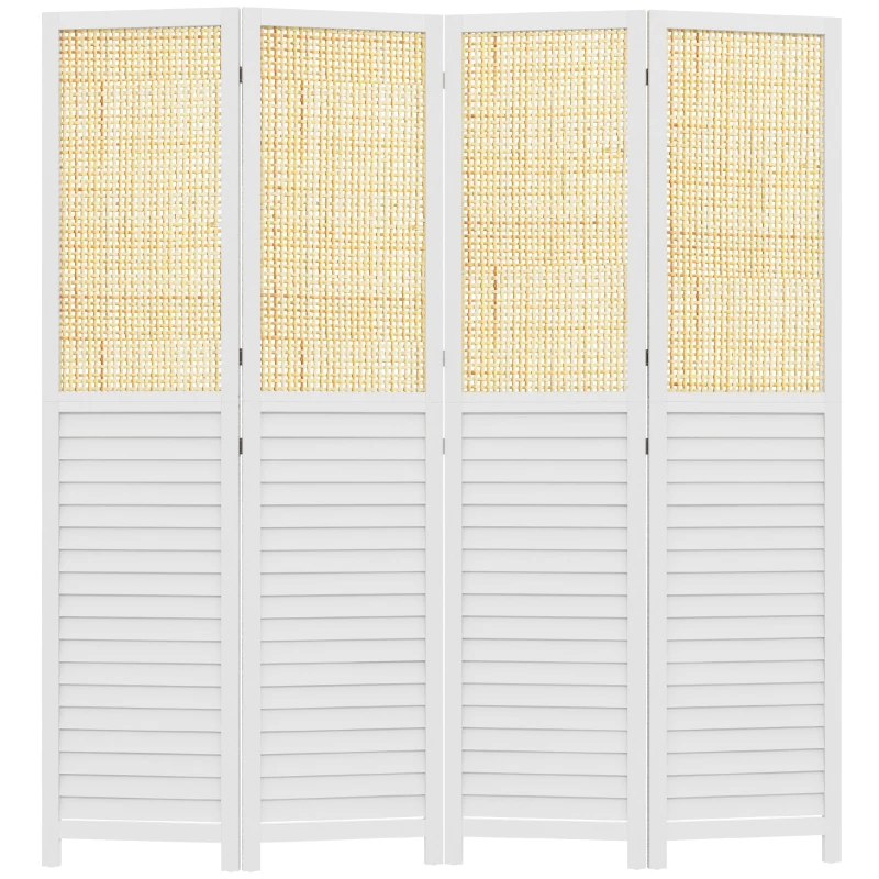 HOMCOM Paravent en bois 4 panneaux 160 x 170 cm séparateur de pièce cloison de séparation pliable en bois - blanc