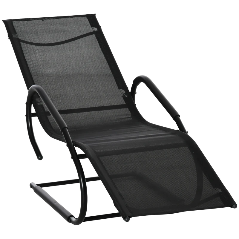 Outsunny Chaise longue transat bain de soleil design contemporain grand confort revêtement textilène métal galvanisé dim. 160L x 59,5l x 83H cm noir