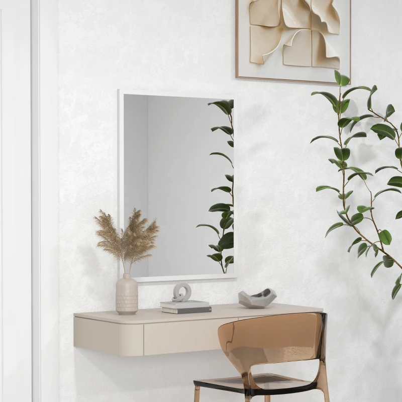 HOMCOM Miroir mural rectangulaire 60 x 80 cm, cadre en MDF, idéal pour la salle de bain, salon ou chambre, blanc