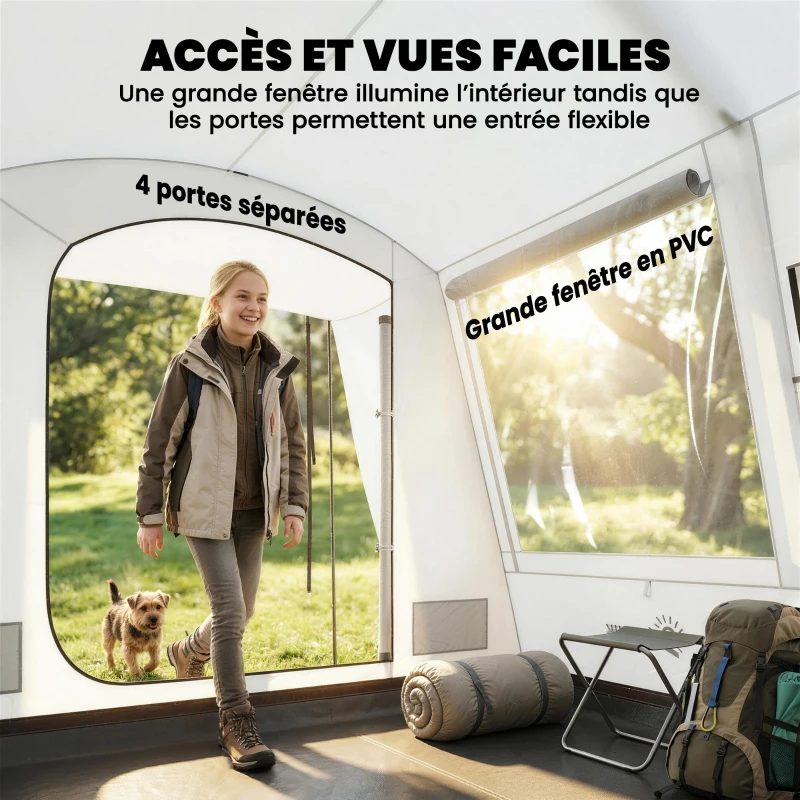 Outsunny Tente arrière de voiture Tente d'auvent de Voiture pour 2 à 4 per. 320 x 280 x 205 cm avec 4 portes, fenêtre, gris