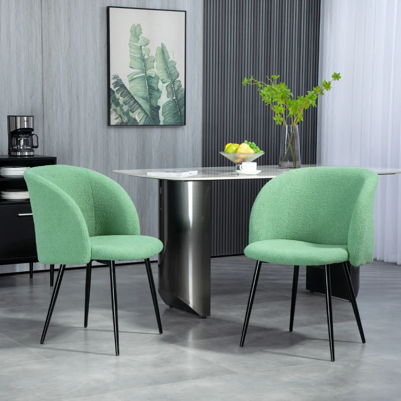 HOMCOM Lot de 2 chaises de salle à manger avec dossier en tissu effet laine boucleé pieds en acier 55 x 62 x 80 cm vert noir