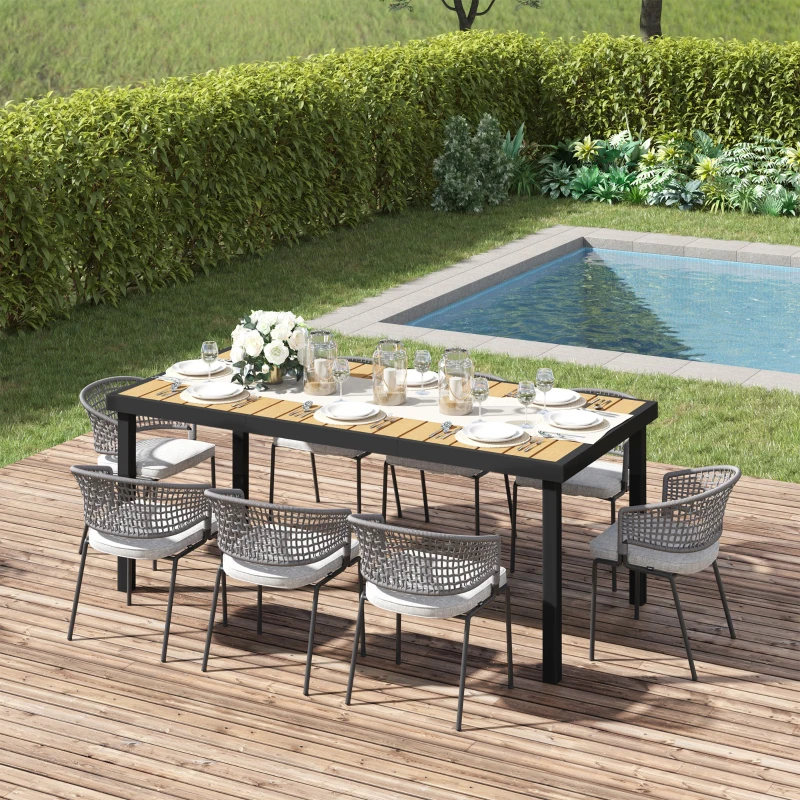 Outsunny Table de jardin rectangulaire pour 8 personnes en aluminium table de salle à manger extétieur plateau PE à lattes