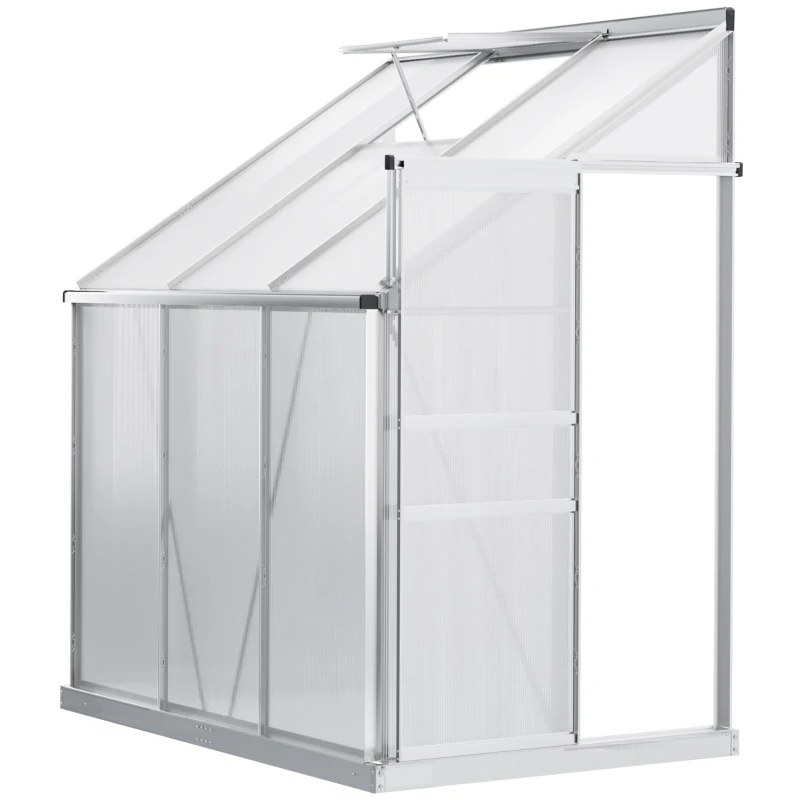 Outsunny Serre de jardin adossée aluminium polycarbonate 2,4 m² dim. 192L x 127l x 214H cm avec fenêtre et porte coulissante