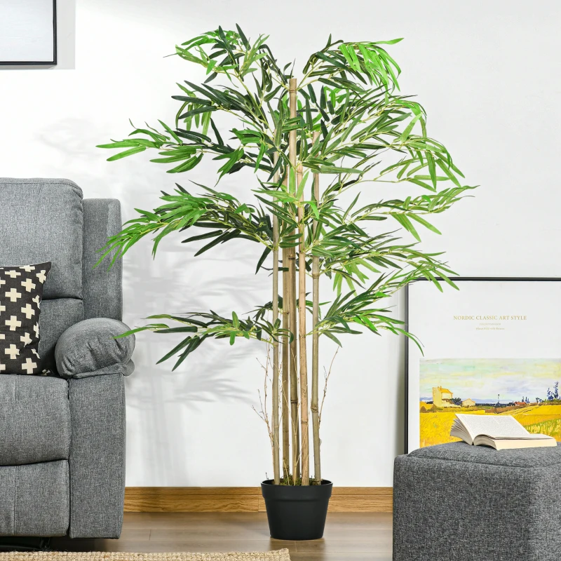 Outsunny Bambou Artificiel XXL 1,15H m arbre artificiel 730 Feuilles denses réalistes Pot Inclus Noir Vert