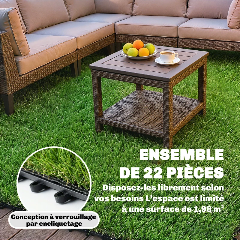 Outsunny Gazon Synthétique 22 Pièces Dalle Gazon Clipsable DIY 25mm Haute Densité Auto-drainant pour Balcon Jardin
