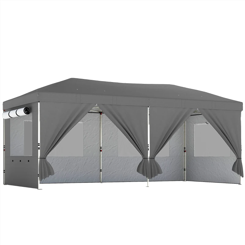 Outsunny Tonnelle de jardin 3 x 6 m pop up tonnelle pliante réglable en hauteur protection UV50+ montage facile gris foncé