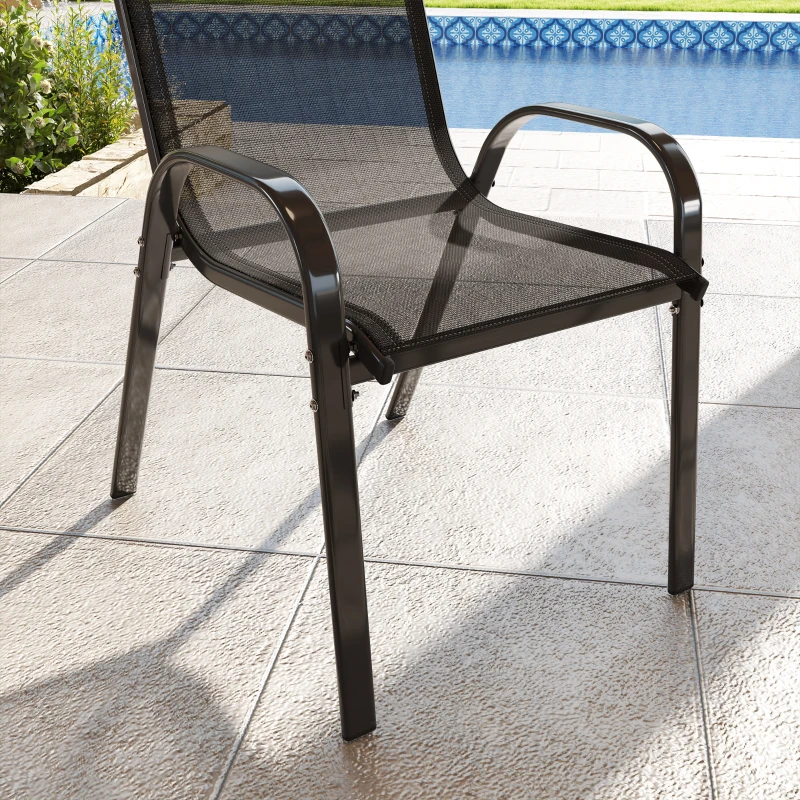 Outsunny Lot de 2 chaises de jardin chaises empilables dossiers hauts tissu maille respirante cadre acier 54 x 71 x 93 cm noir