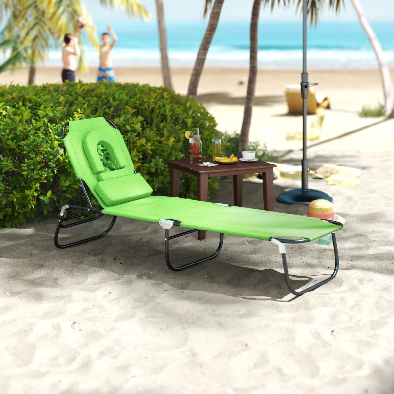 Outsunny Transat de Jardin Chaise Longue Pliante Bain de Soleil pour Lecture vert