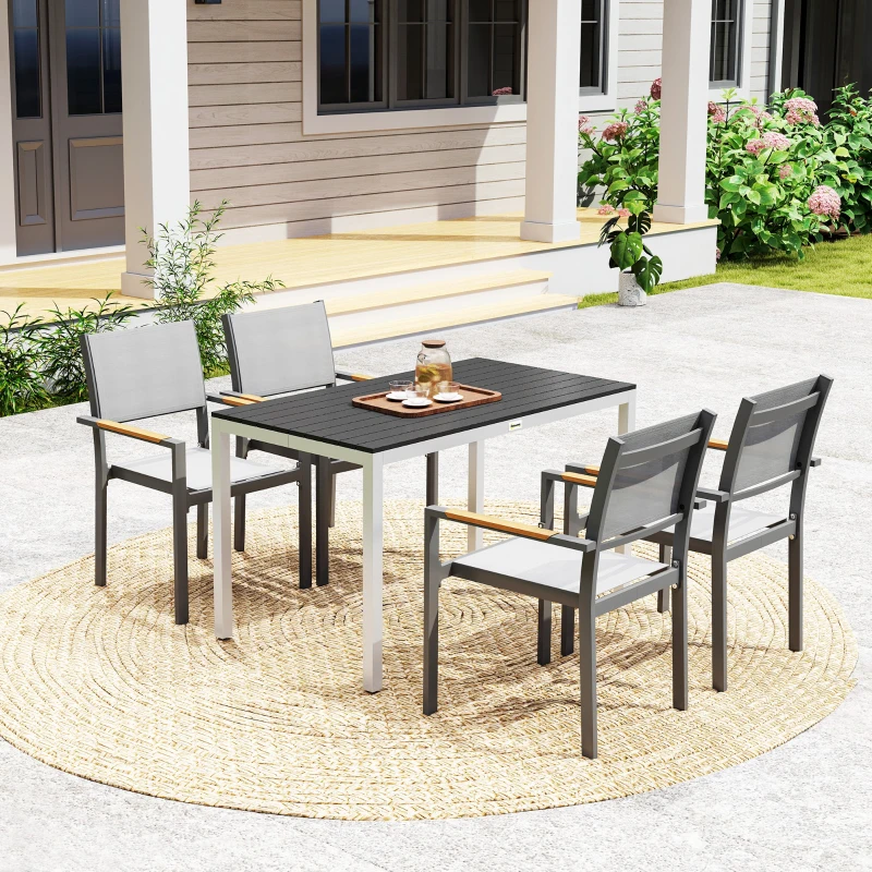 Outsunny Table à manger de jardin pour 4-6 personnes avec plateau à lattes cadre en aluminium anti-rouille 120 x 70 x 72 cm, noir