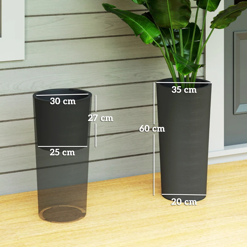 Outsunny Lot de 2 pots de plantes empilables, jardinières hautes en plastique, bac intérieur et trous de drainage, Ø35x60cm, gris