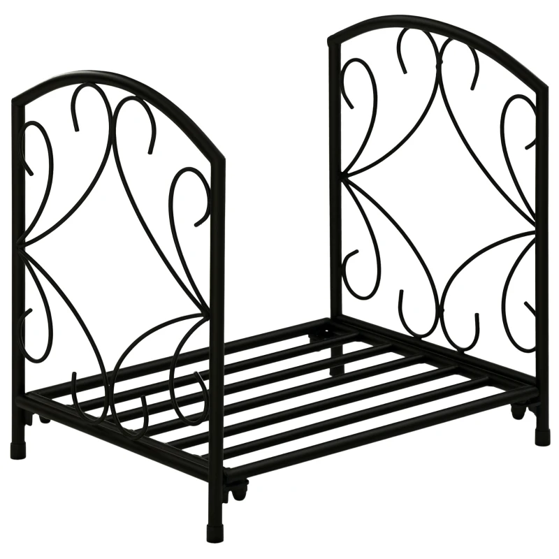Outsunny Range-bûches porte buche de cheminée pieds surélevés pour intérieur et extérieur, cadre en métal, 39,5x31,5x39,5cm, noir