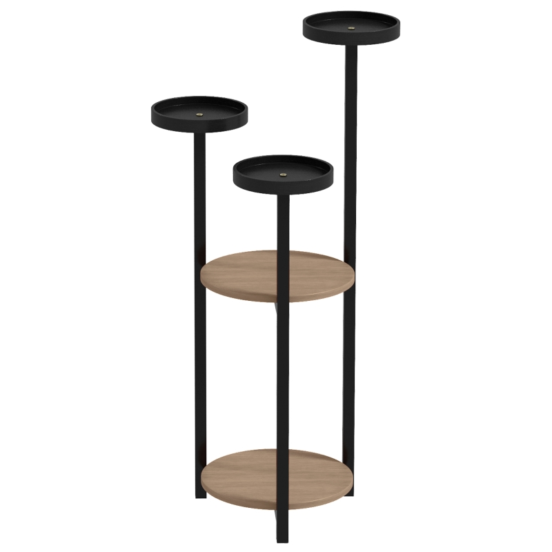 Outsunny Étagère à plantes en bois métal ronde support fleurs 5 niveaux pour extérieur intérieur, dim. 28L x 28l x 87H cm