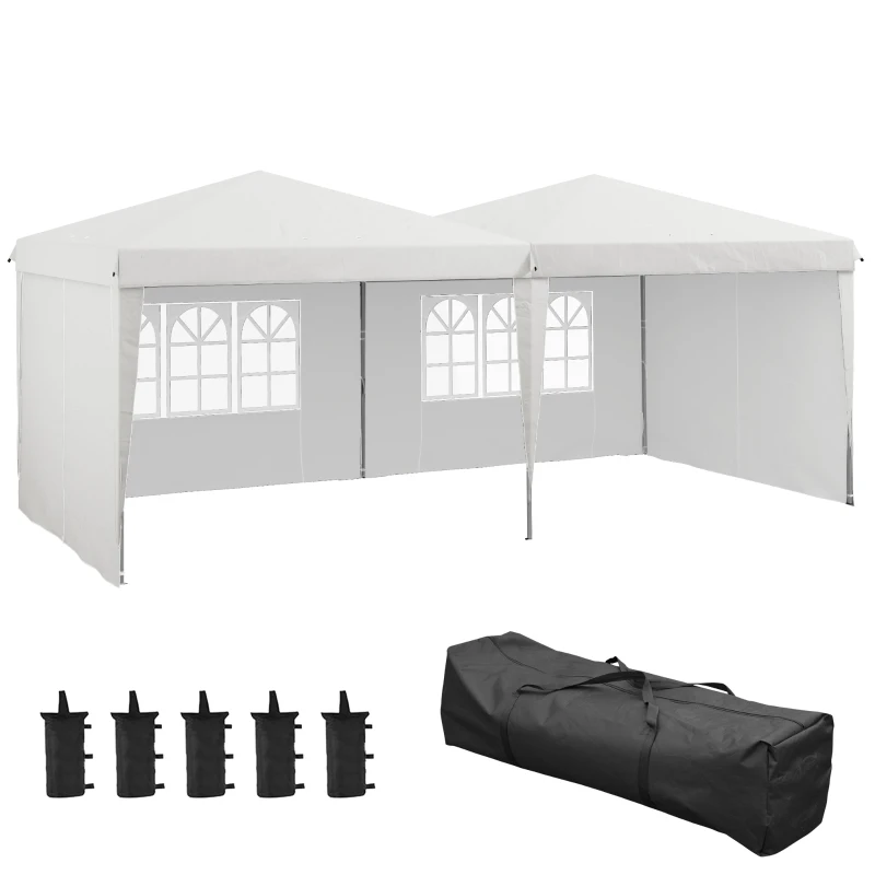 Outsunny Tente de réception Tonnelle barnum pliable 6x3m avec parois latérales Hauteur réglable avec sac de transport Roues