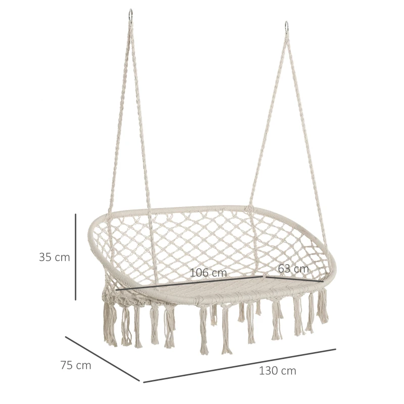 Outsunny Chaise Suspendue Banc Suspendu dim. 130L x 75l x 35H m macramé Coton Polyester Beige