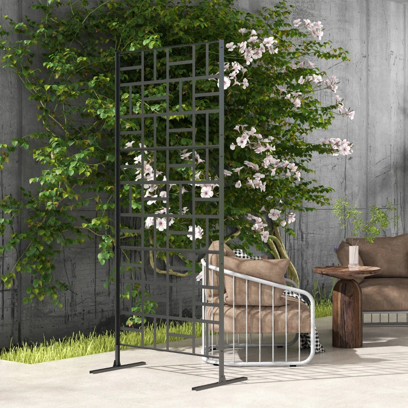 Outsunny Panneau brise vue décoratif paravent extérieur à motif géométrique ajouré en métal - 90L x 45l x 198H cm, noir