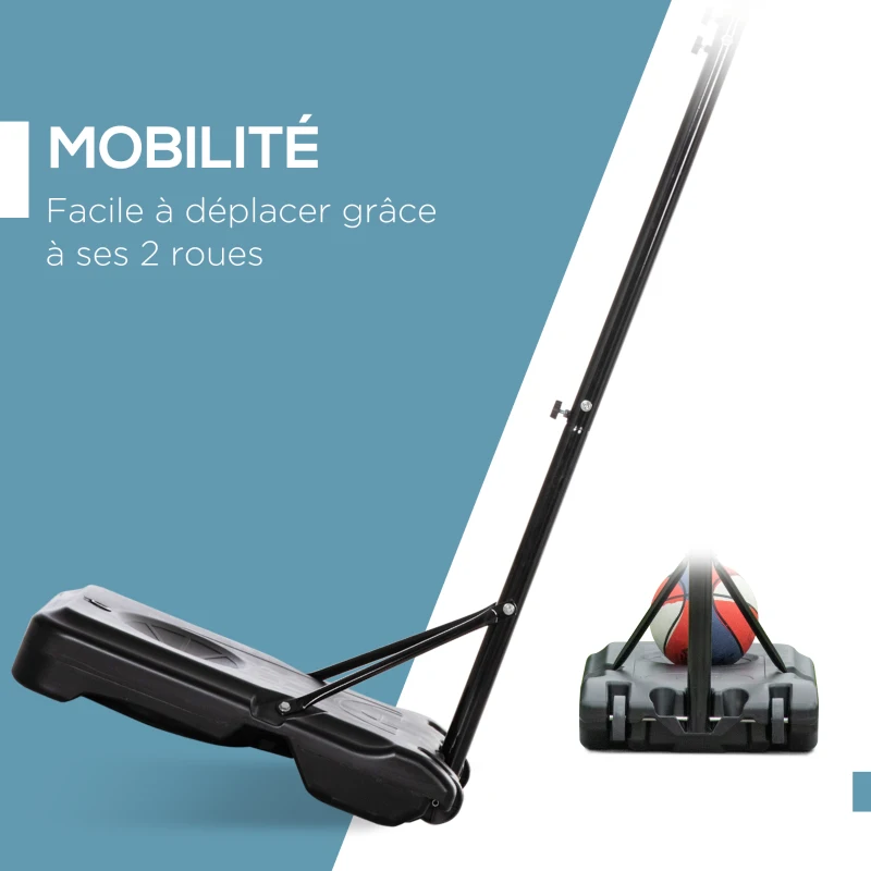 HOMCOM Panier de basket extérieur hauteur réglable 197,5-254 cm panier de basket sur pied à roulettes base remplissable noir