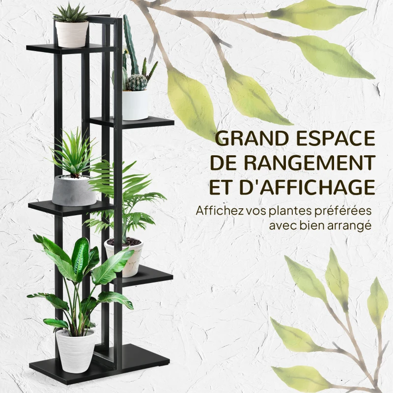 Outsunny Étagère à fleurs en acier 5 niveaux intérieur et extérieur support de plantes pour jardin balcon salon 40x22x113cm noir