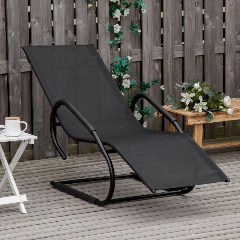 Outsunny Chaise longue transat bain de soleil design contemporain grand confort revêtement textilène métal galvanisé dim. 160L x 59,5l x 83H cm noir