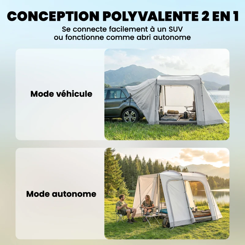 Outsunny Tente arrière de voiture Tente d'auvent de Voiture pour 2 à 4 per. 320 x 280 x 205 cm avec 4 portes, fenêtre, gris
