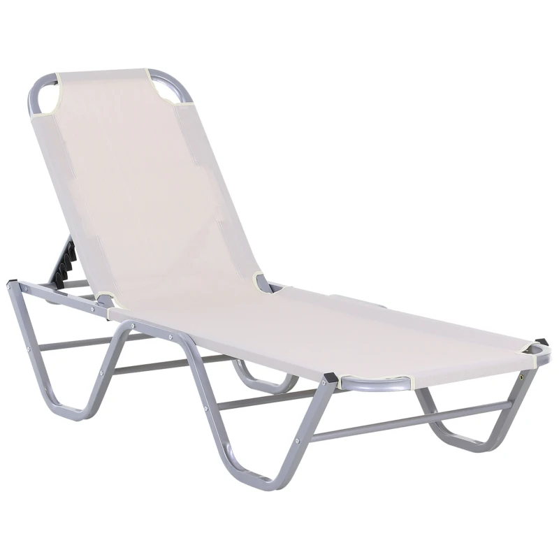 Outsunny Bain de Soleil transat Chaise Longue Design Contemporain Dossier inclinable Multi-Positions aluminium textilène dim. 163L x 58,5I x 91H cm Crème