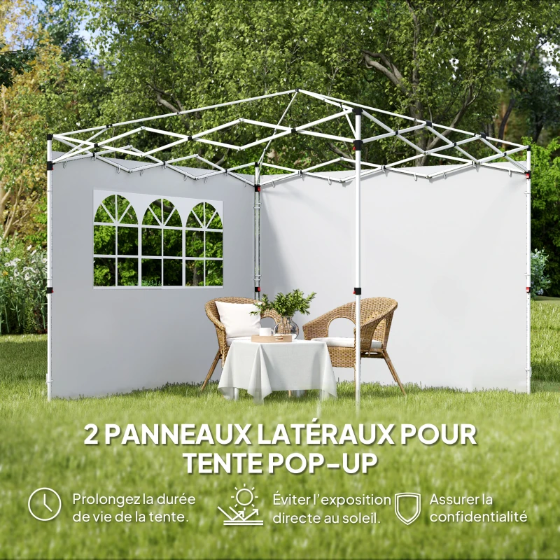 Outsunny Parois latérales pour tonnelle 3 x 3 m panneaux pour pavillon avec fenêtre lot de 2 tissu Oxford blanc