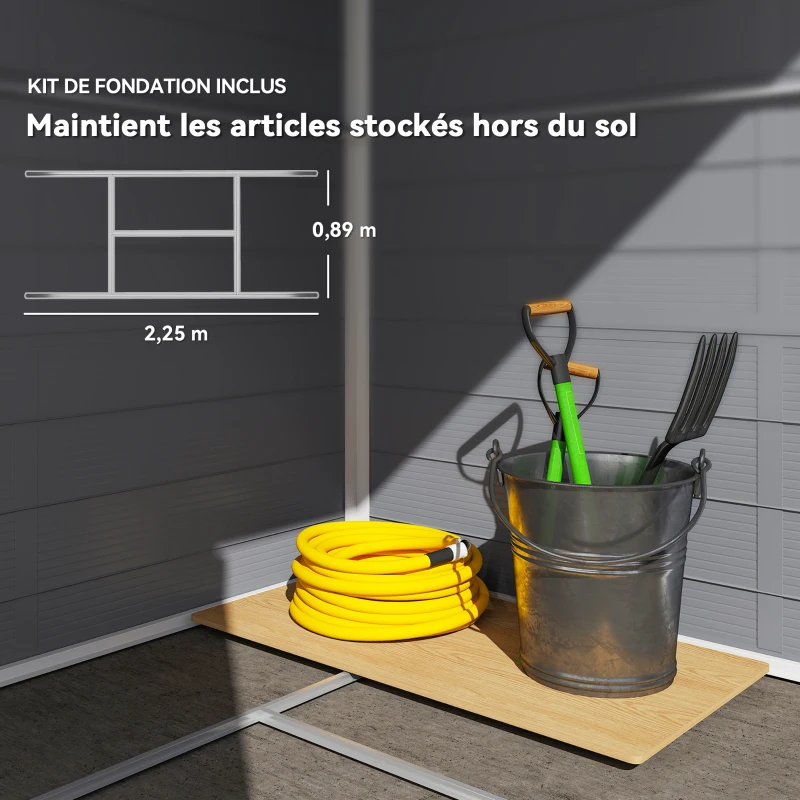 Outsunny Abri de jardin en résine 4,56 m² avec kit de fondation galvanisé structure en aluminium 240 x 190 x 228 cm gris foncé(m-7)
